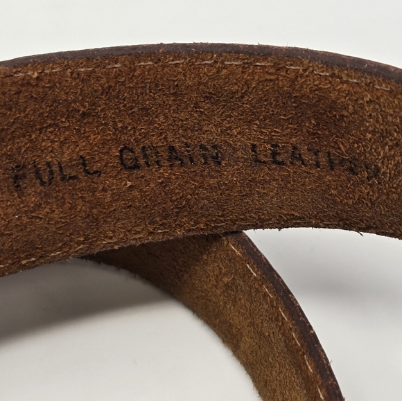 EDDIE BAUER BROWN LEATHER BELT BRASS BUCKLE TWISTED STITCHES MEN SIZE 36 WESTERN - Picture 5 of 15